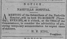 Nashville Times, Wednesday, February 26, 1868 p. 2 Nashville Hospital